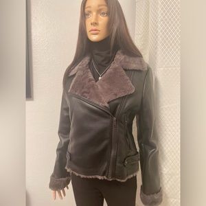 Faux leather and fur jacket